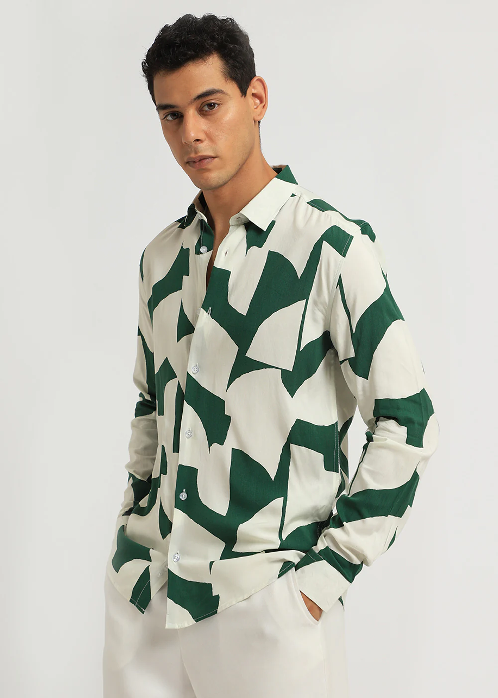 Abstract Green Print Full sleeve shirt - Image 3