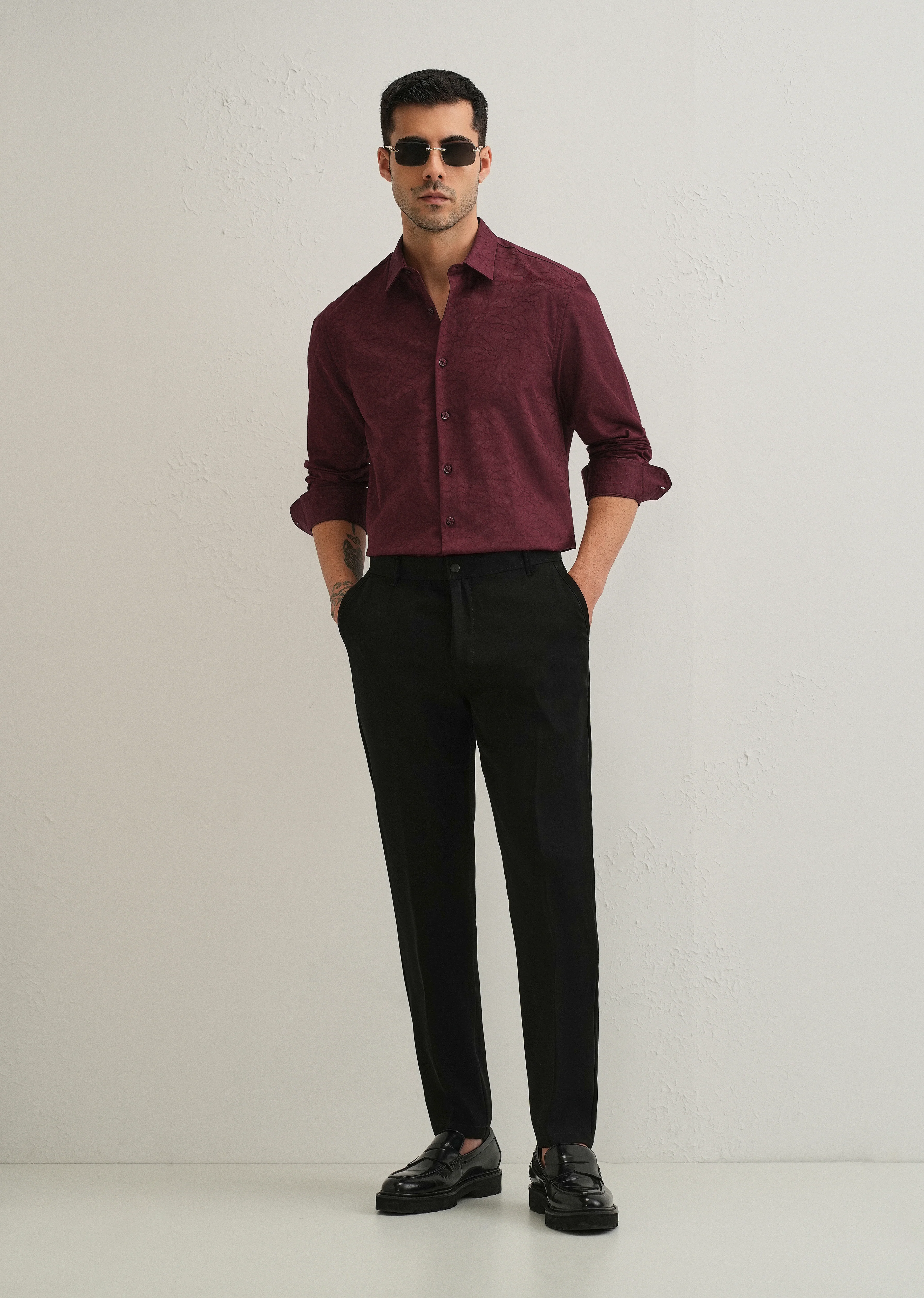 Antique Maroon Floral Jacquard Shirt - Image 6