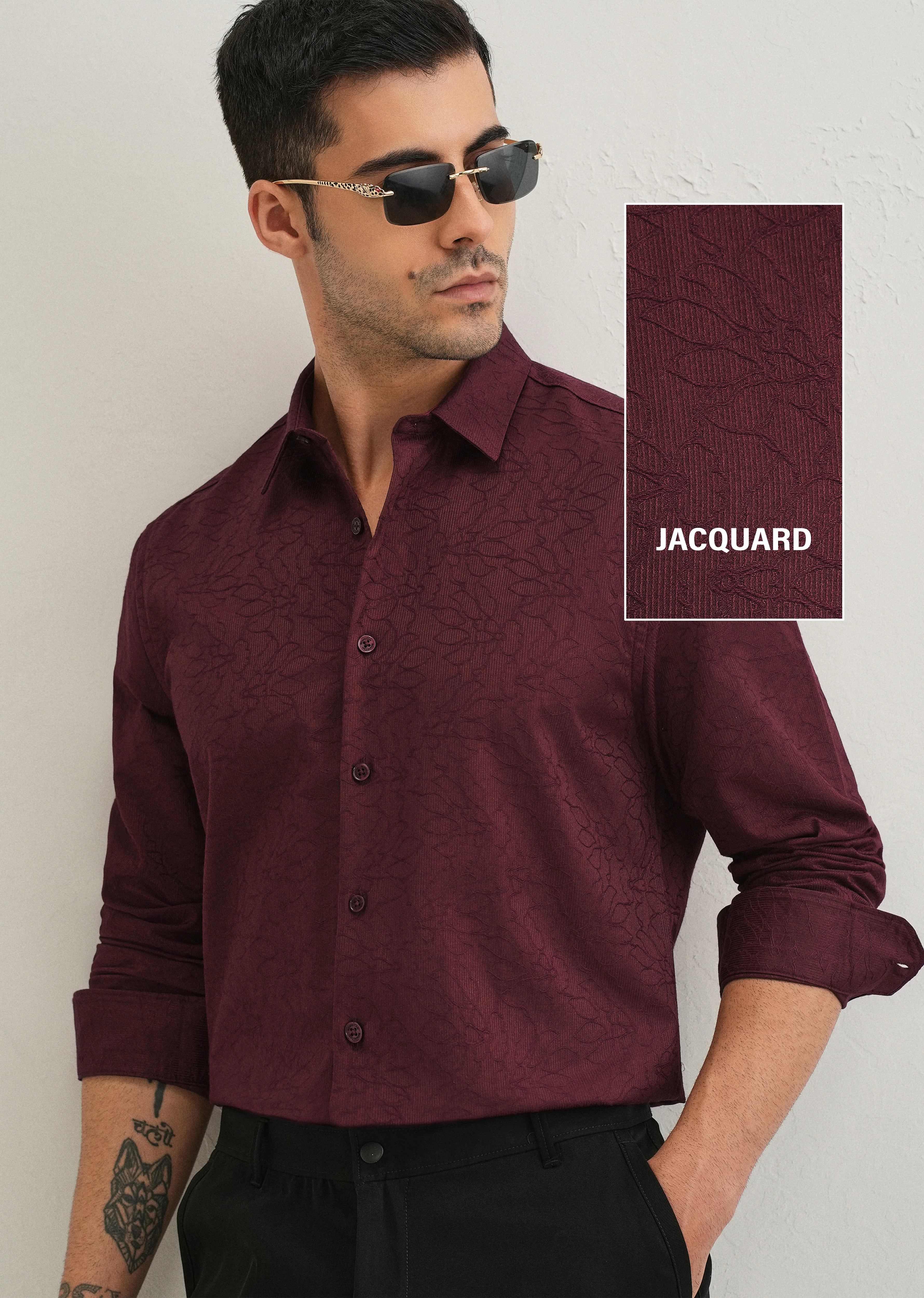 Antique Maroon Floral Jacquard Shirt - Image 7