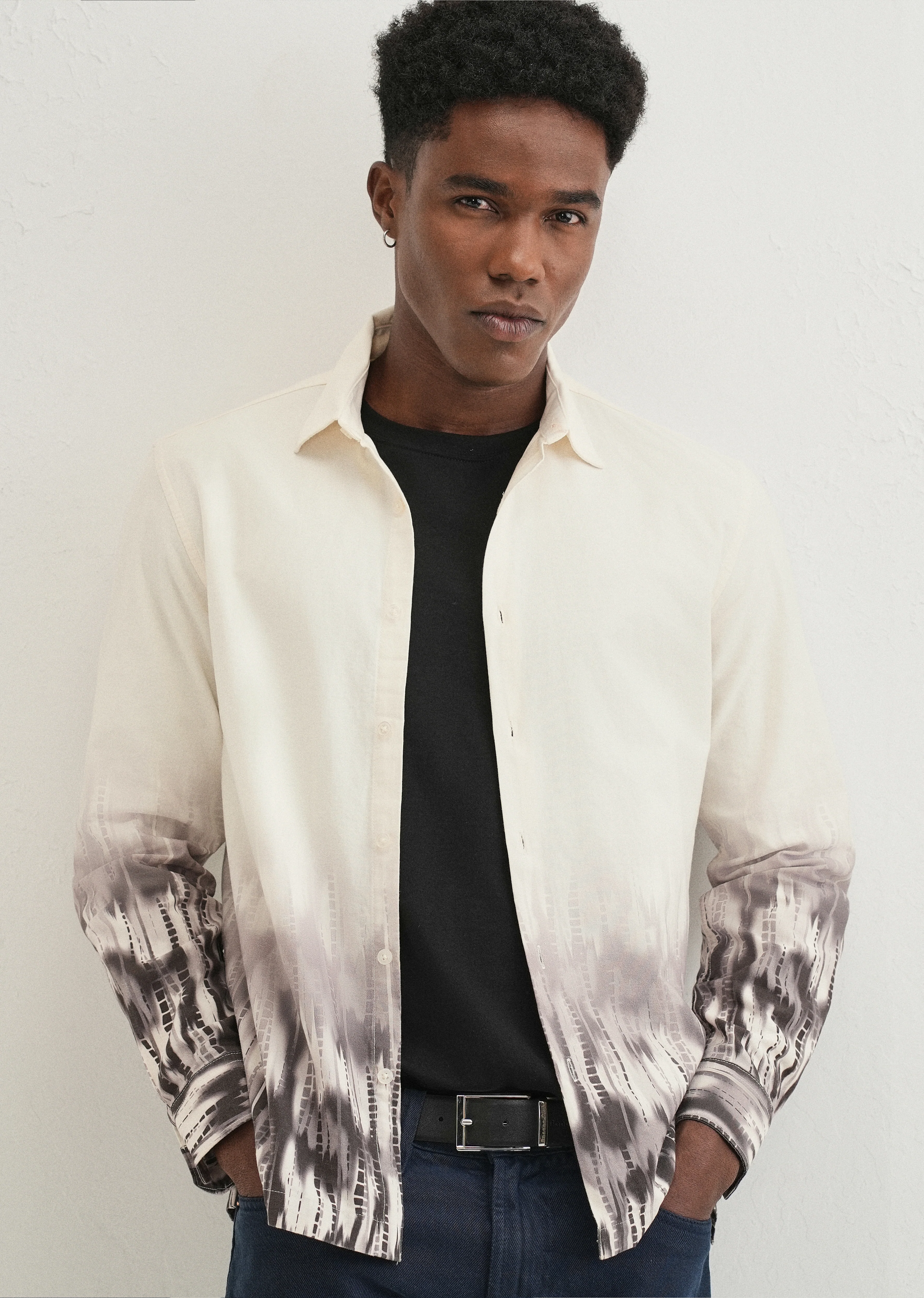 Beige Grey Gradient Printed Shirt