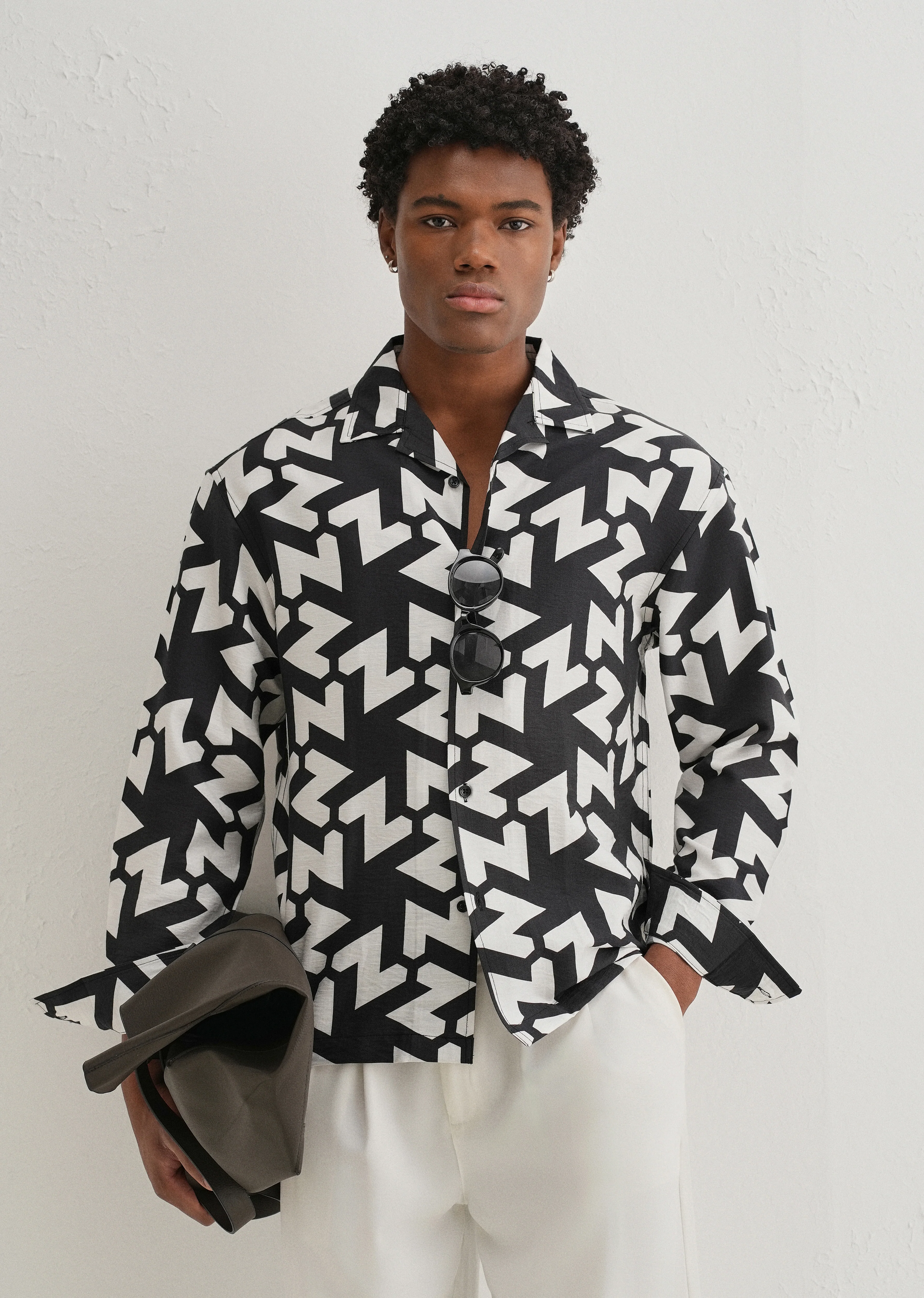Black Abstract Chevron Pattern Printed Shirt