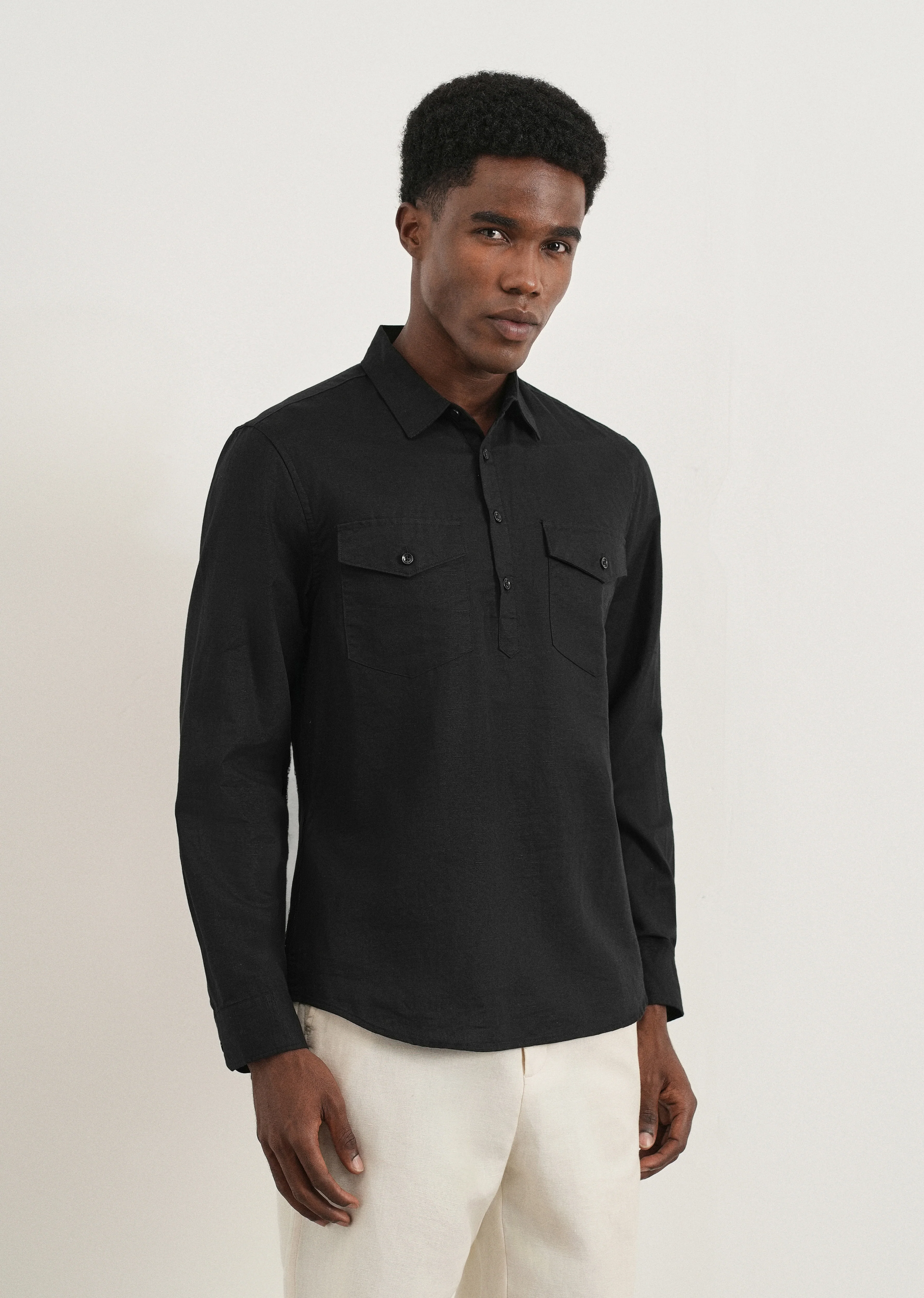 Black Cotton Linen Short Kurta - Image 3