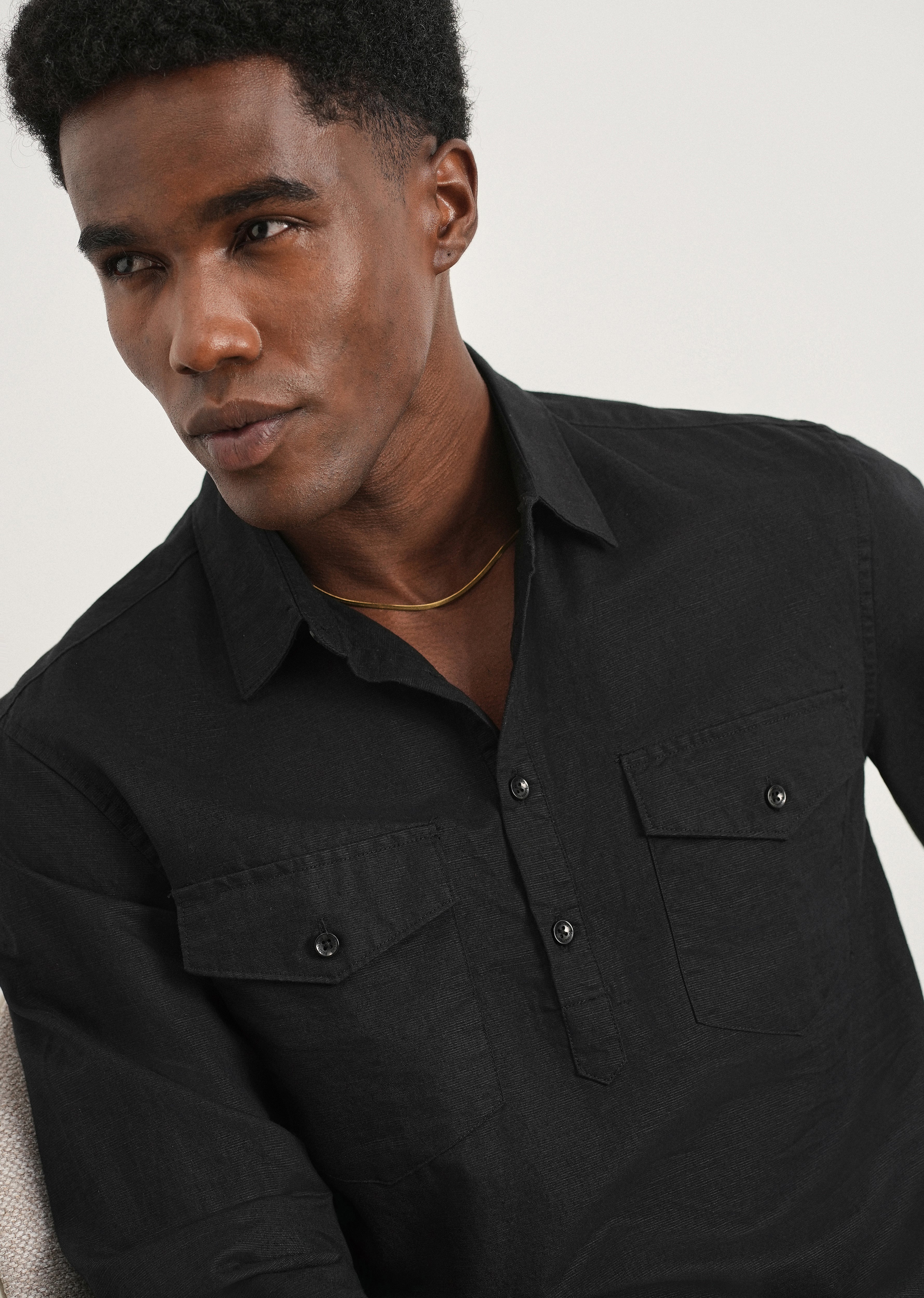 Black Cotton Linen Short Kurta - Image 5