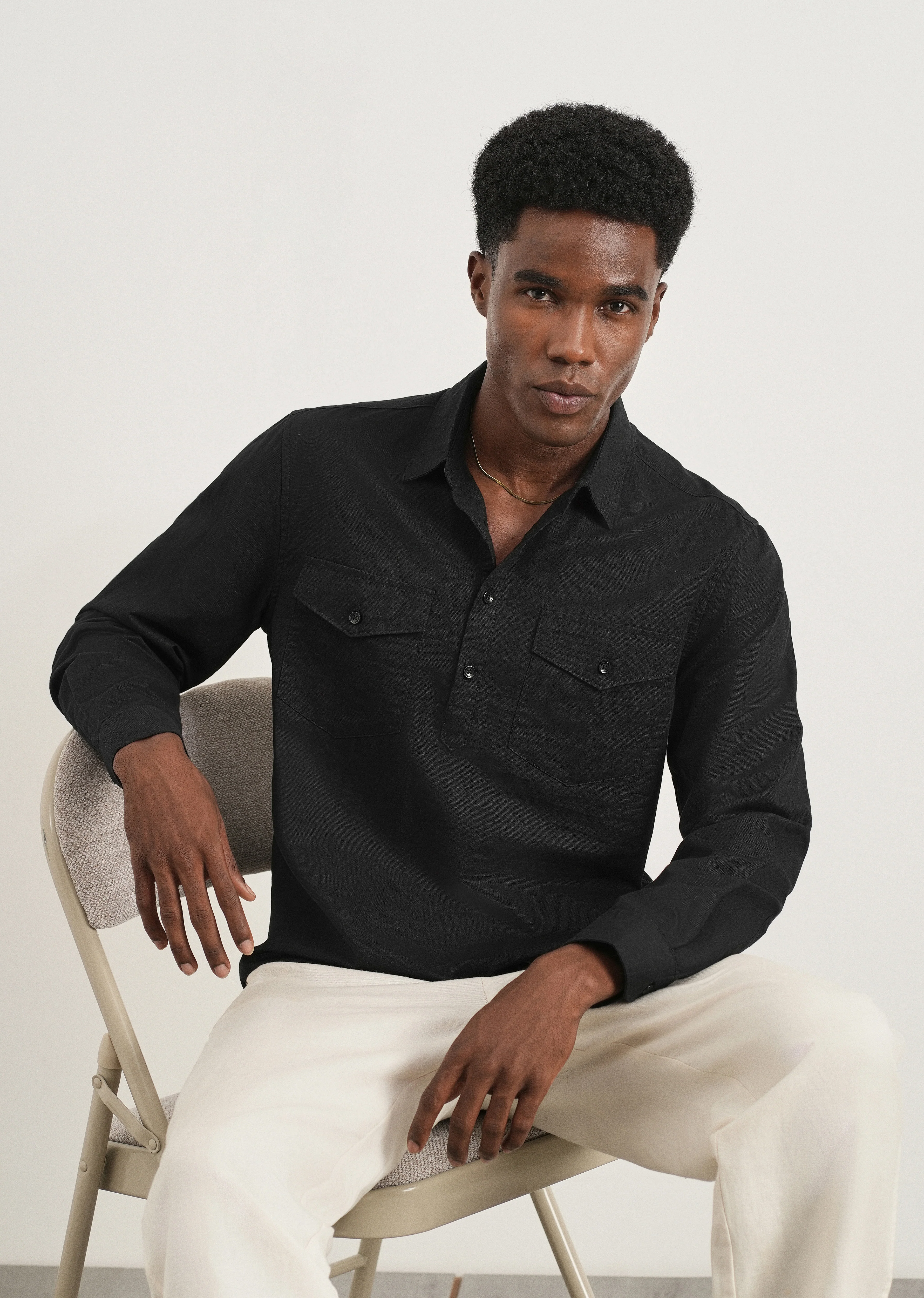 Black Cotton Linen Short Kurta - Image 7
