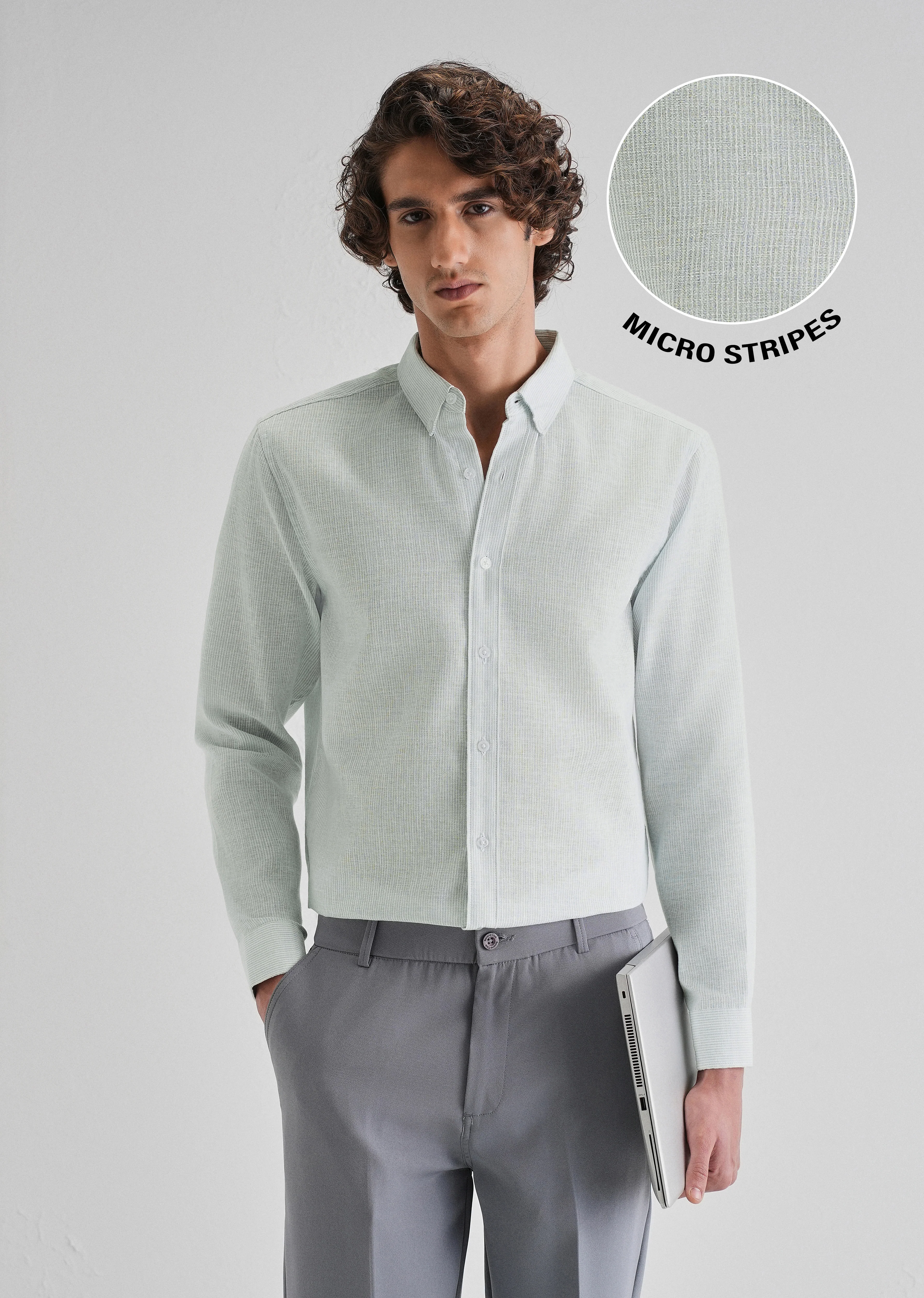 Blue Micro Striped Blended Linen Shirt