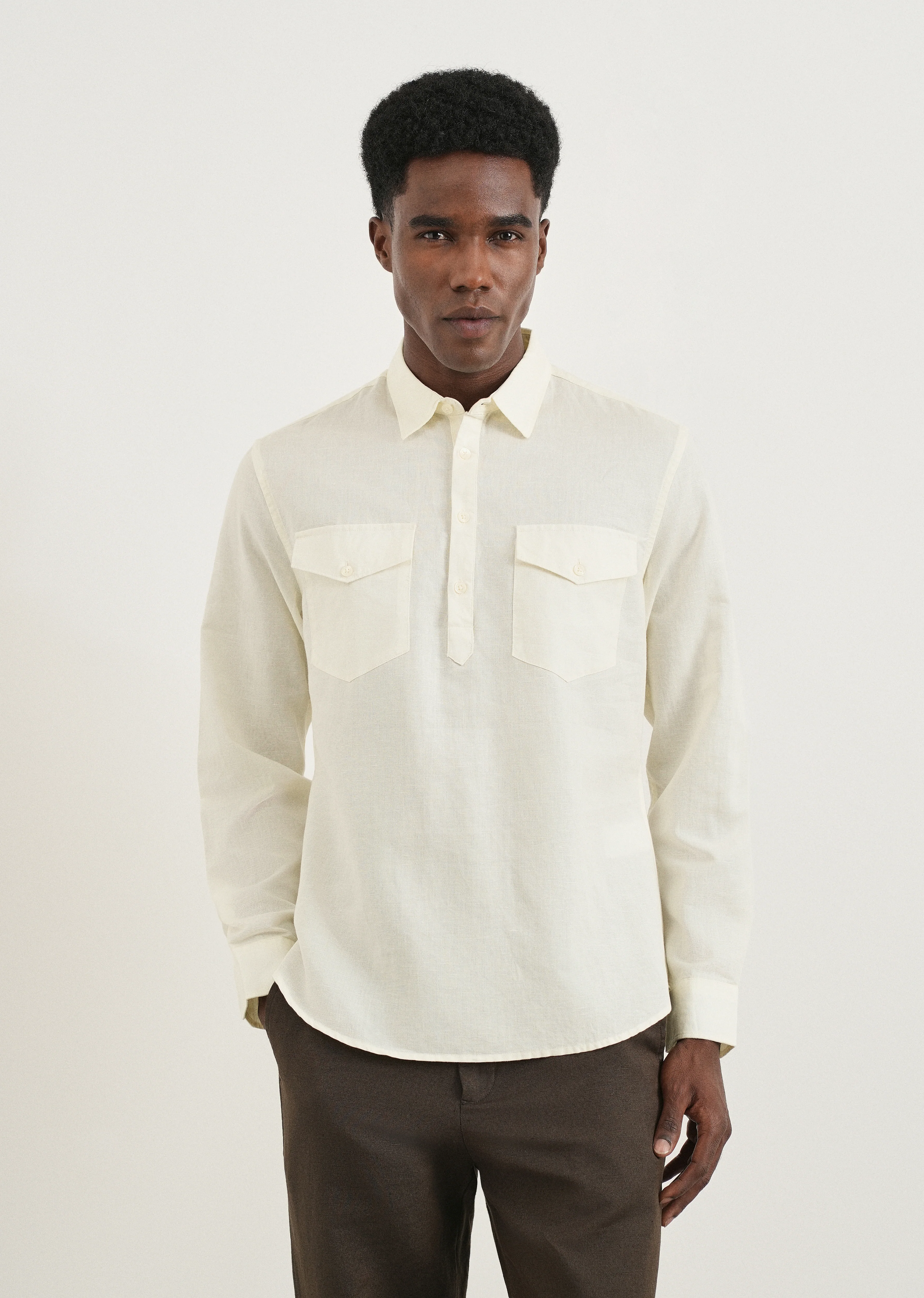 Cream Cotton Linen Short Kurta - Image 3