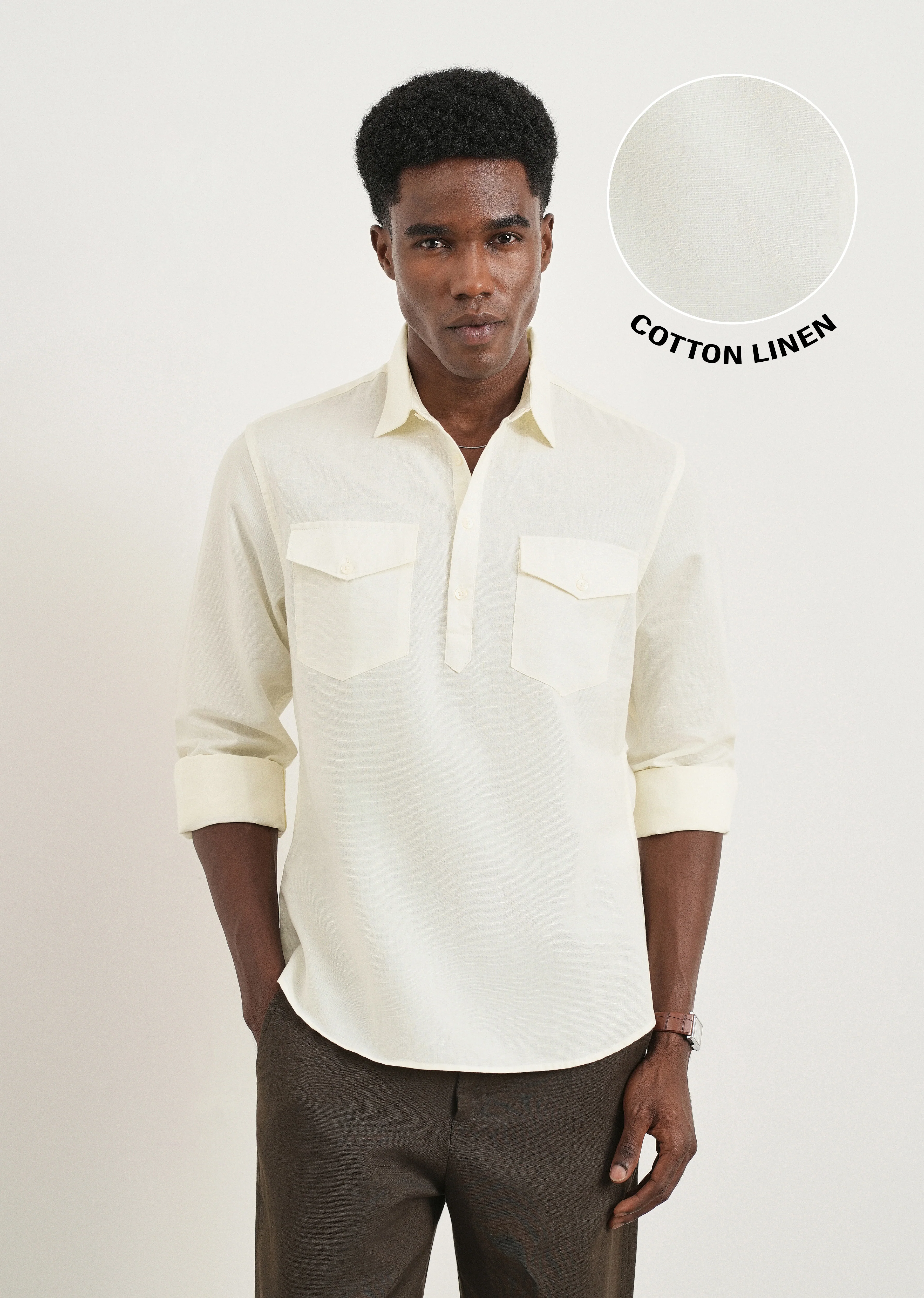 Cream Cotton Linen Short Kurta - Image 7