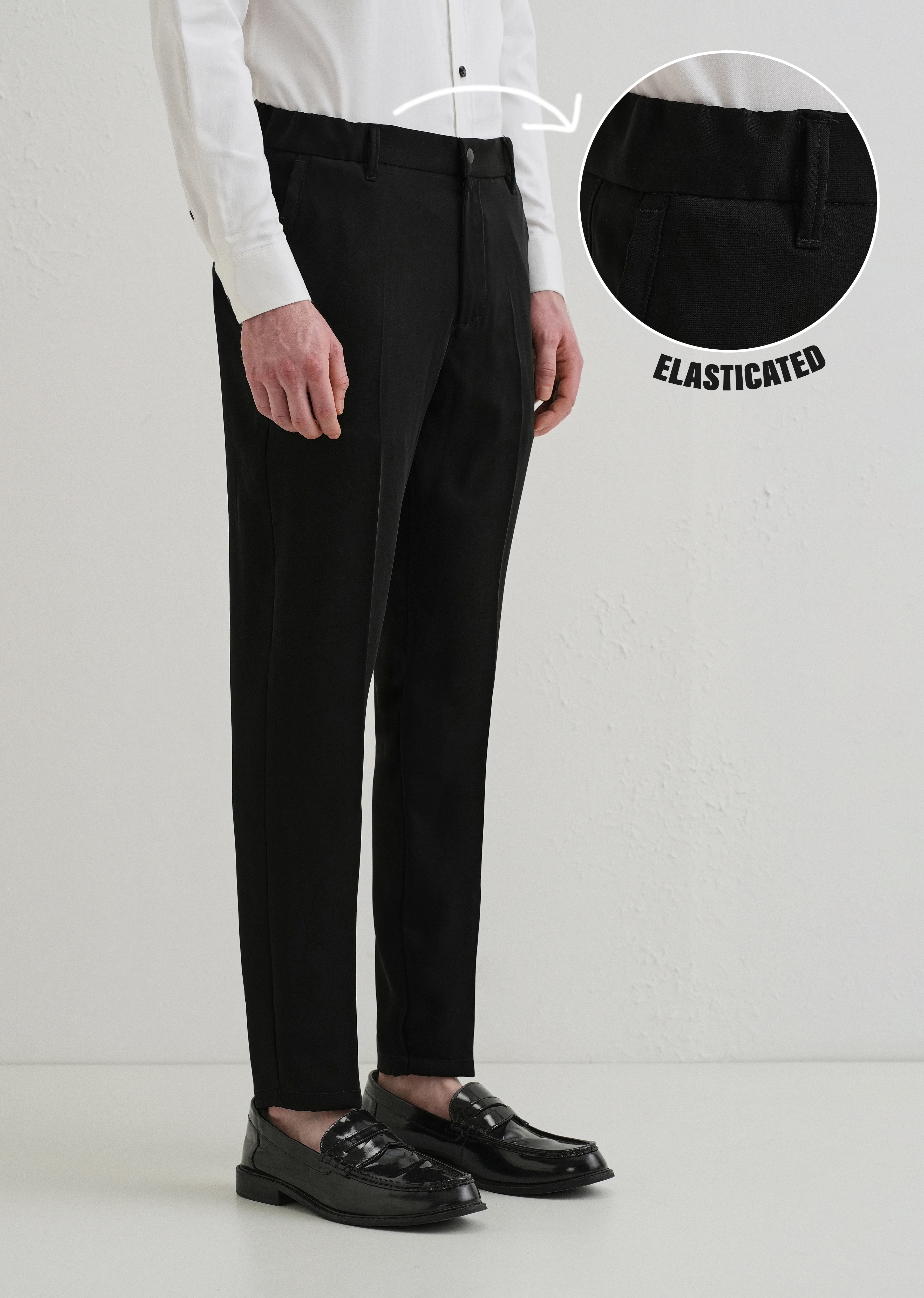 Raven Black Plain Slim Fit Elasticated Trouser