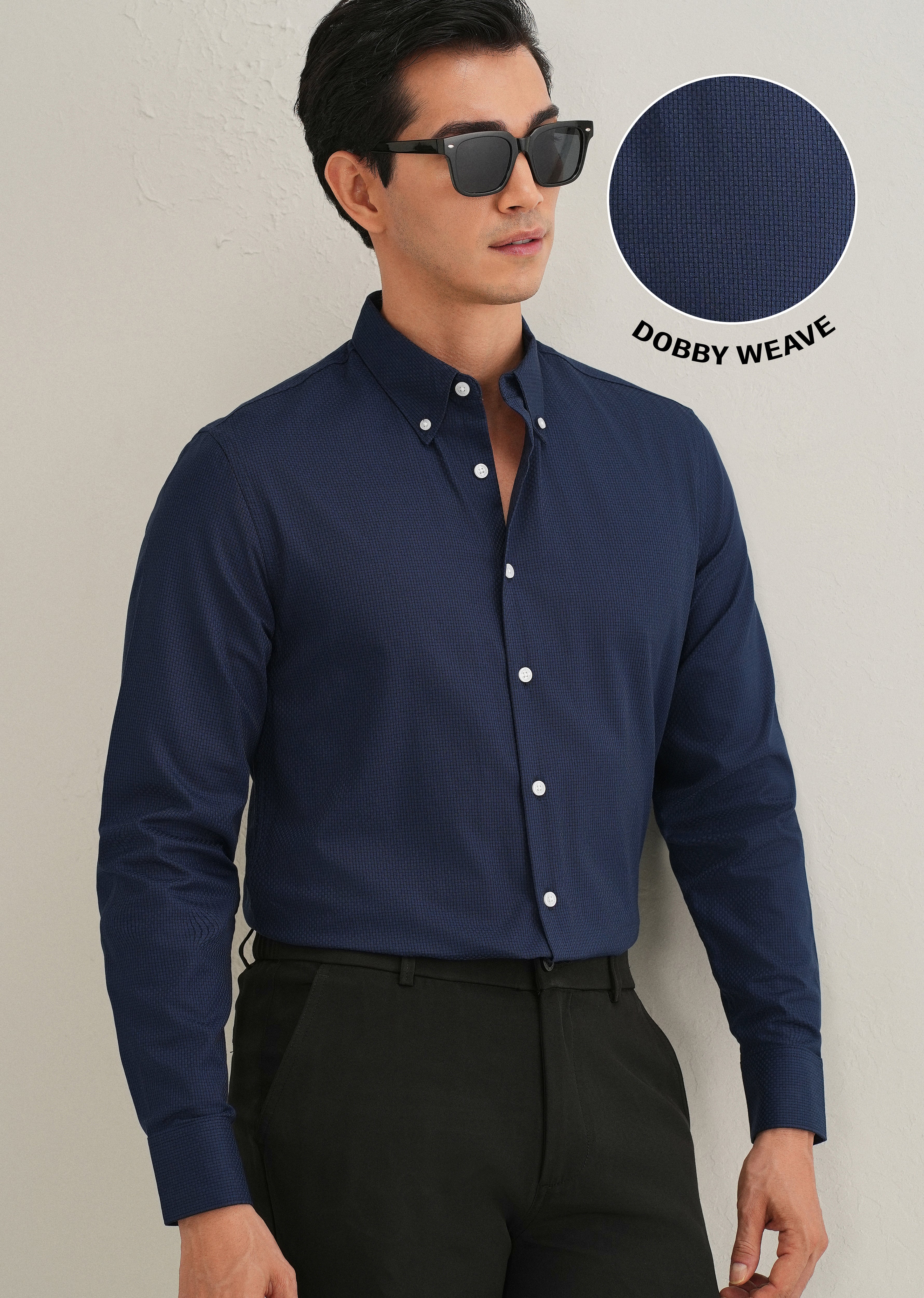 Navy Blue Micro-Check Shirt