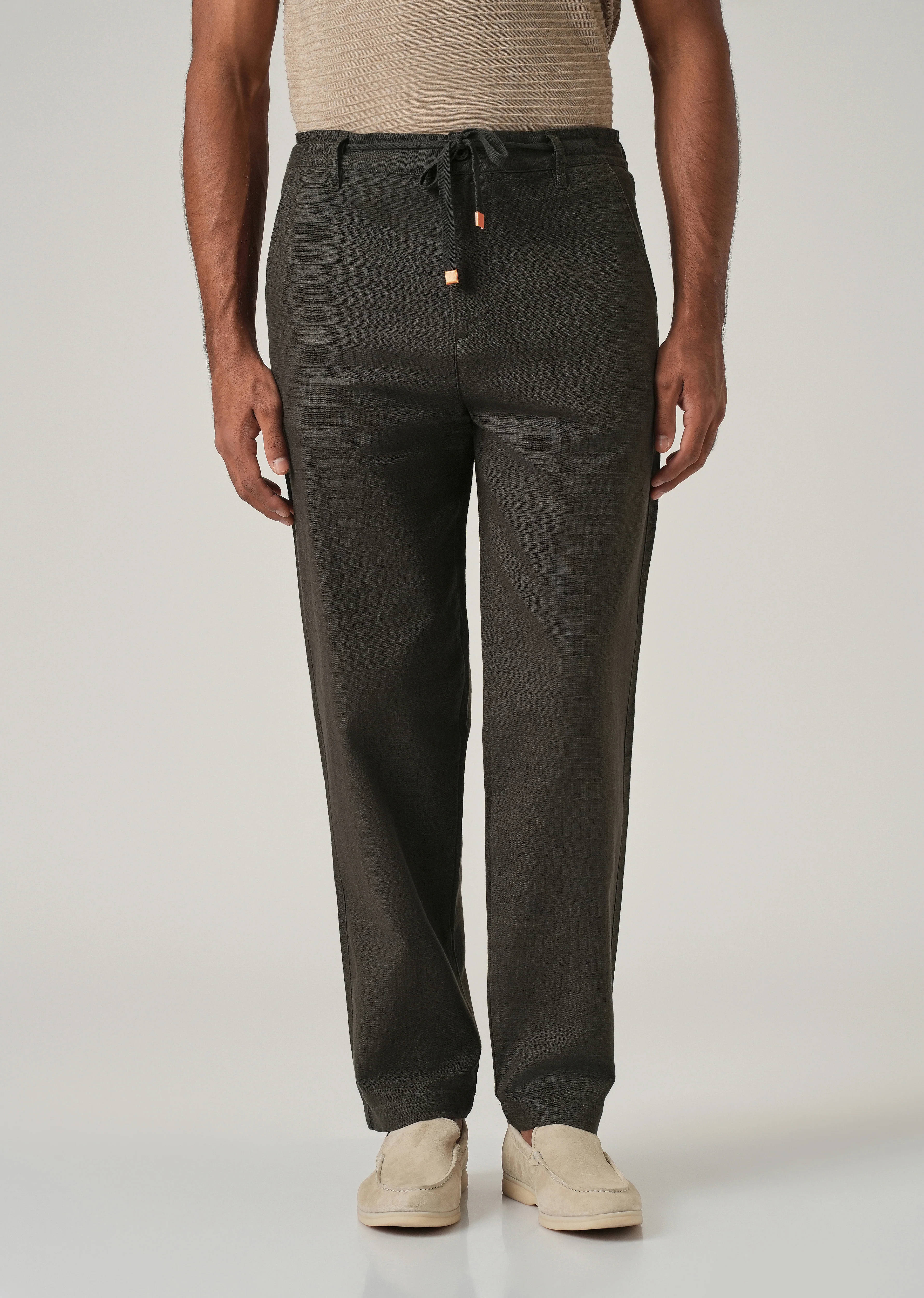 Olive Linen-Look Cotton Trousers - Image 2