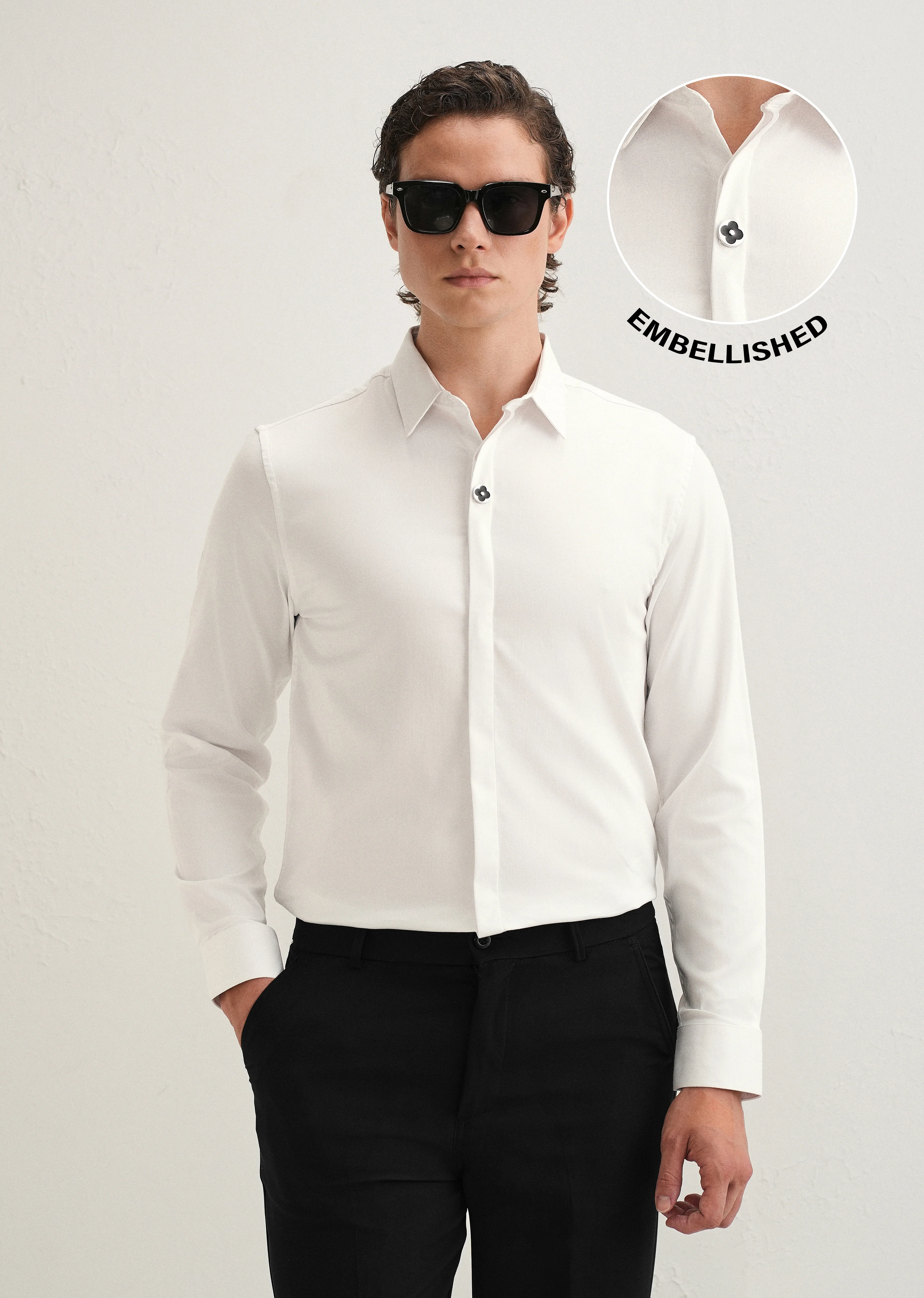 White Clover Button Designer Shirt