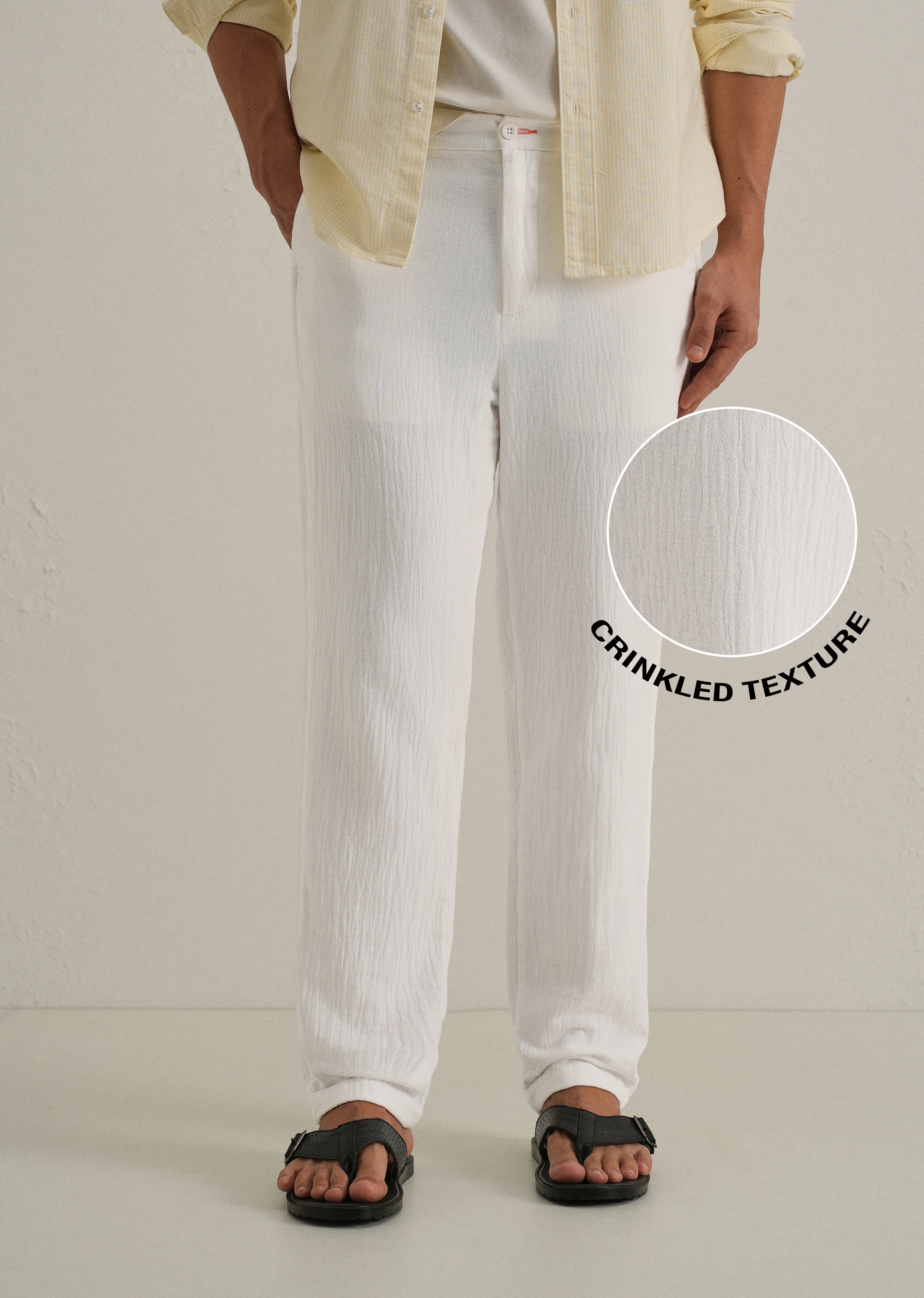 White Crinkled Cotton Trouser
