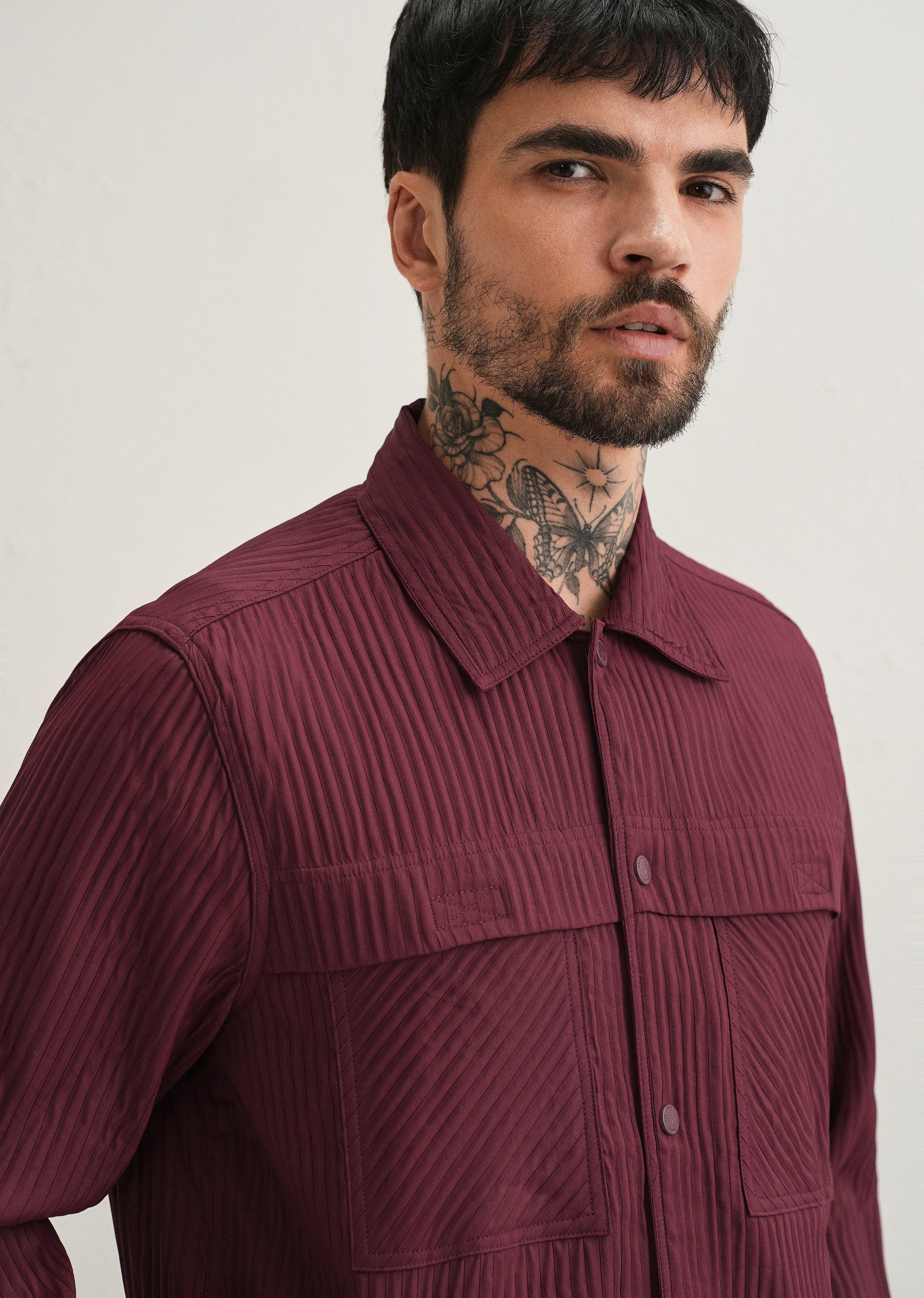 Wine Textured Utility Shacket