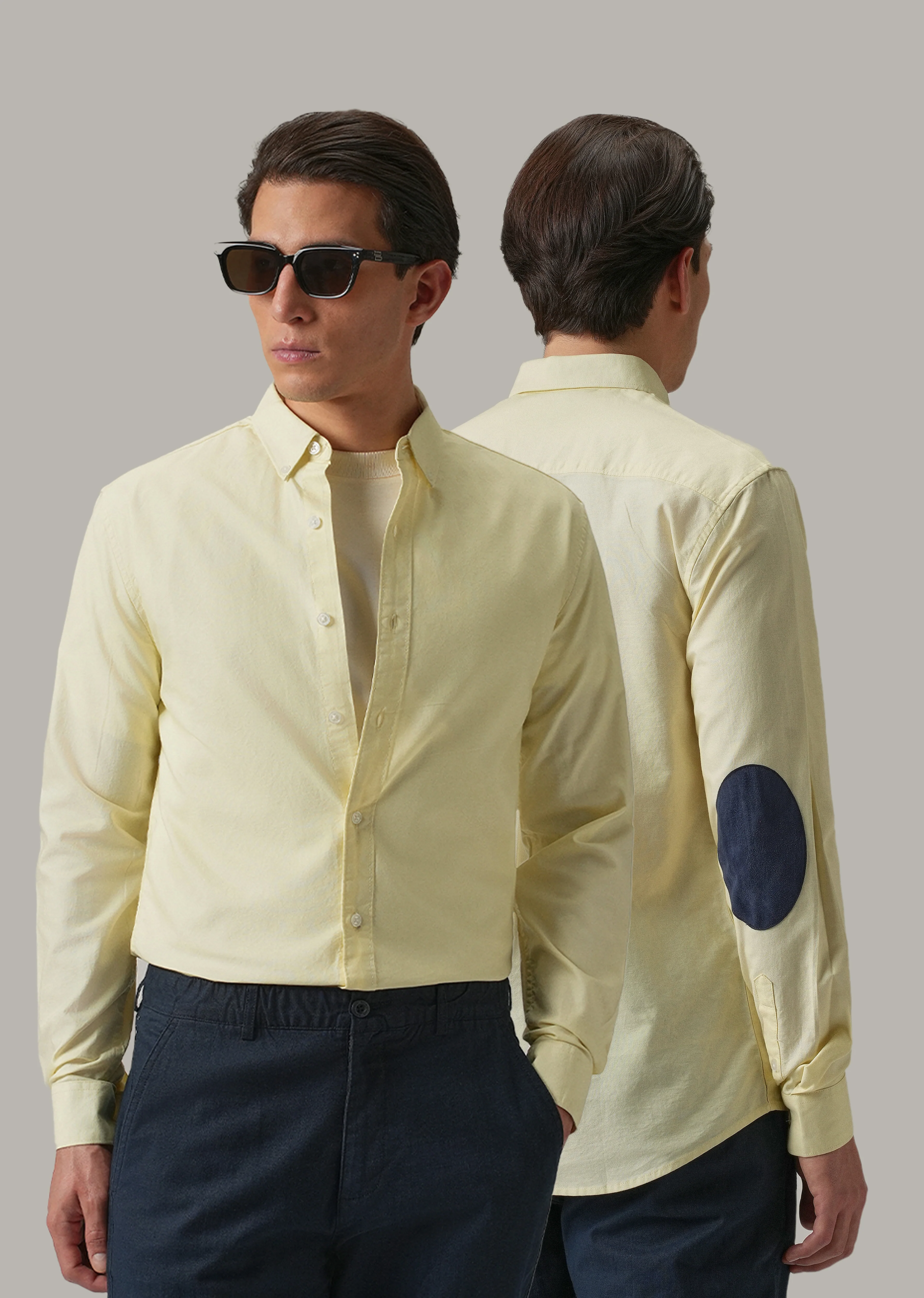Yellow Plain Elbow Patch Oxford Shirt